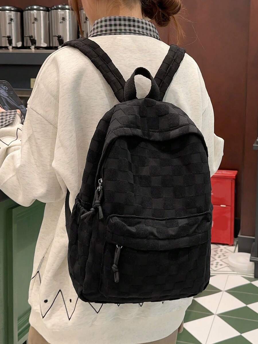 Fashion Backpack Women - Womens Patchwork Plaid Faux Fur Backpack