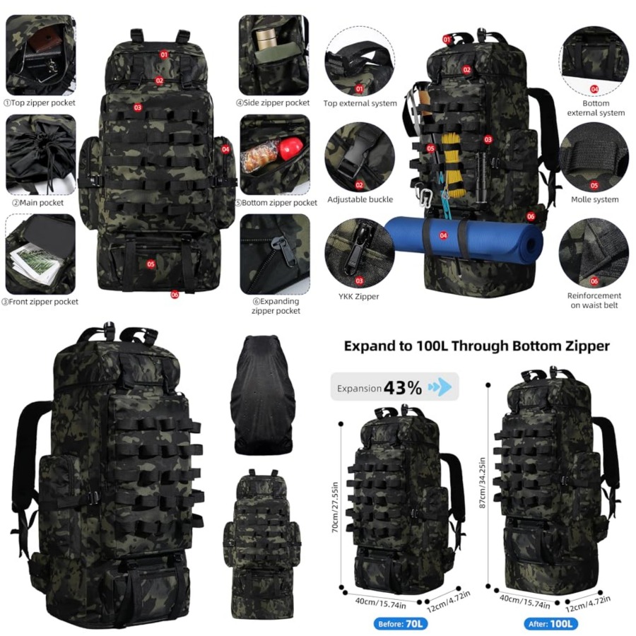 70L/100L Camping Hiking Backpa - đánh giá và giá Rain Cover Backpack