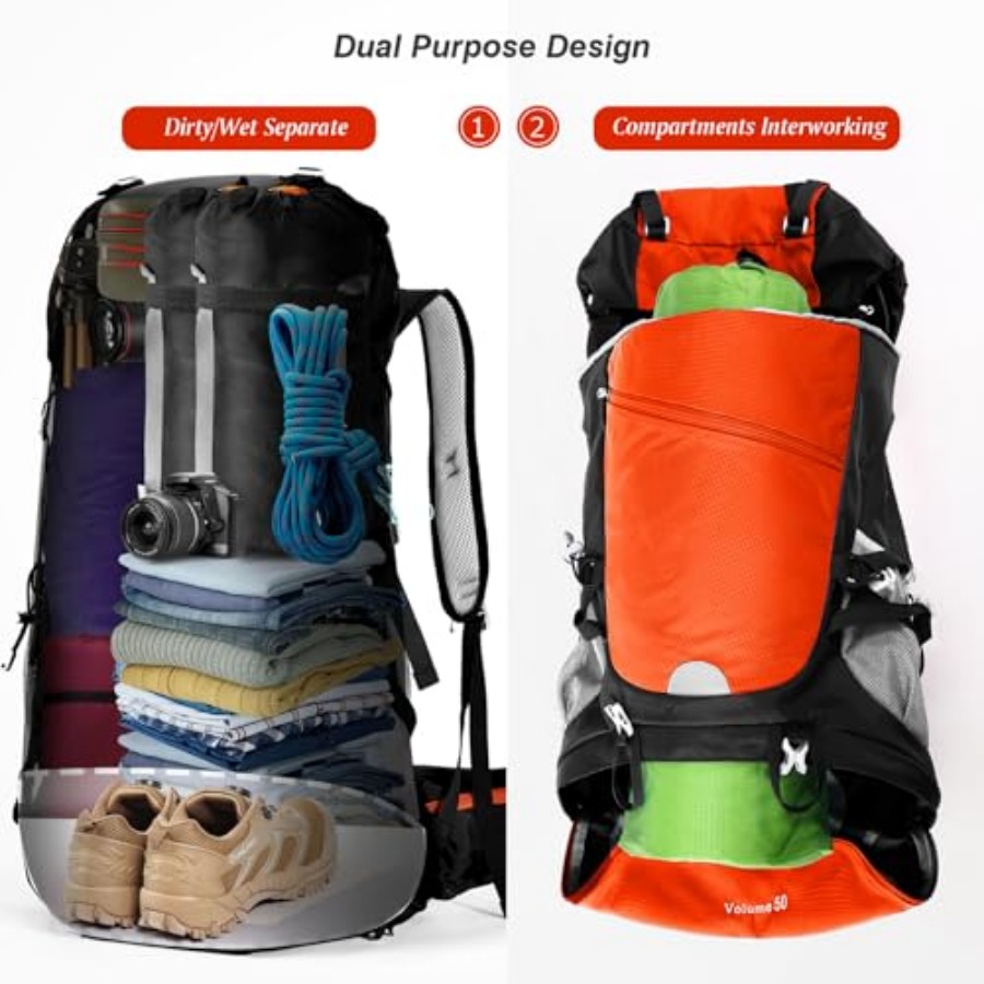 50L Hiking Backpack Travel Bag - đánh giá và giá Rain Cover Backpack