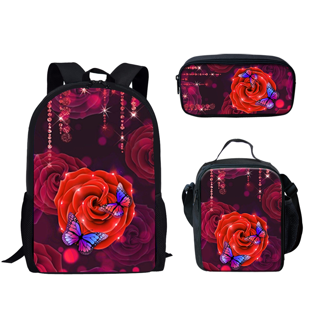 Gothic Red Rose Design Print 3 - đánh giá và giá School Backpack Teen