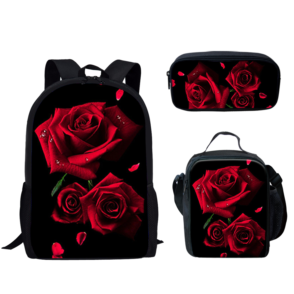Gothic Red Rose Design Print 3 - đánh giá và giá School Backpack Teen