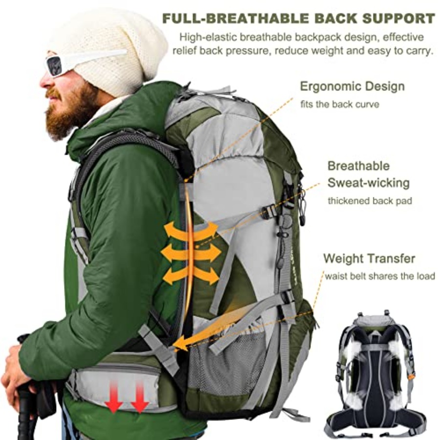 Loowoko 50L Hiking Backpack, W - đánh giá và giá Rain Cover Backpack